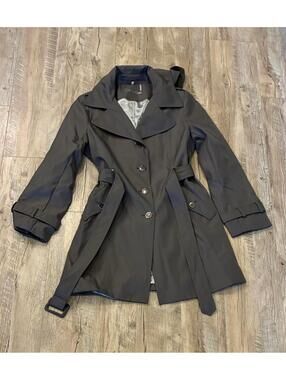 Brand New Calvin Klein Women's Grey Hooded Trench Coat with Belt Size Medium